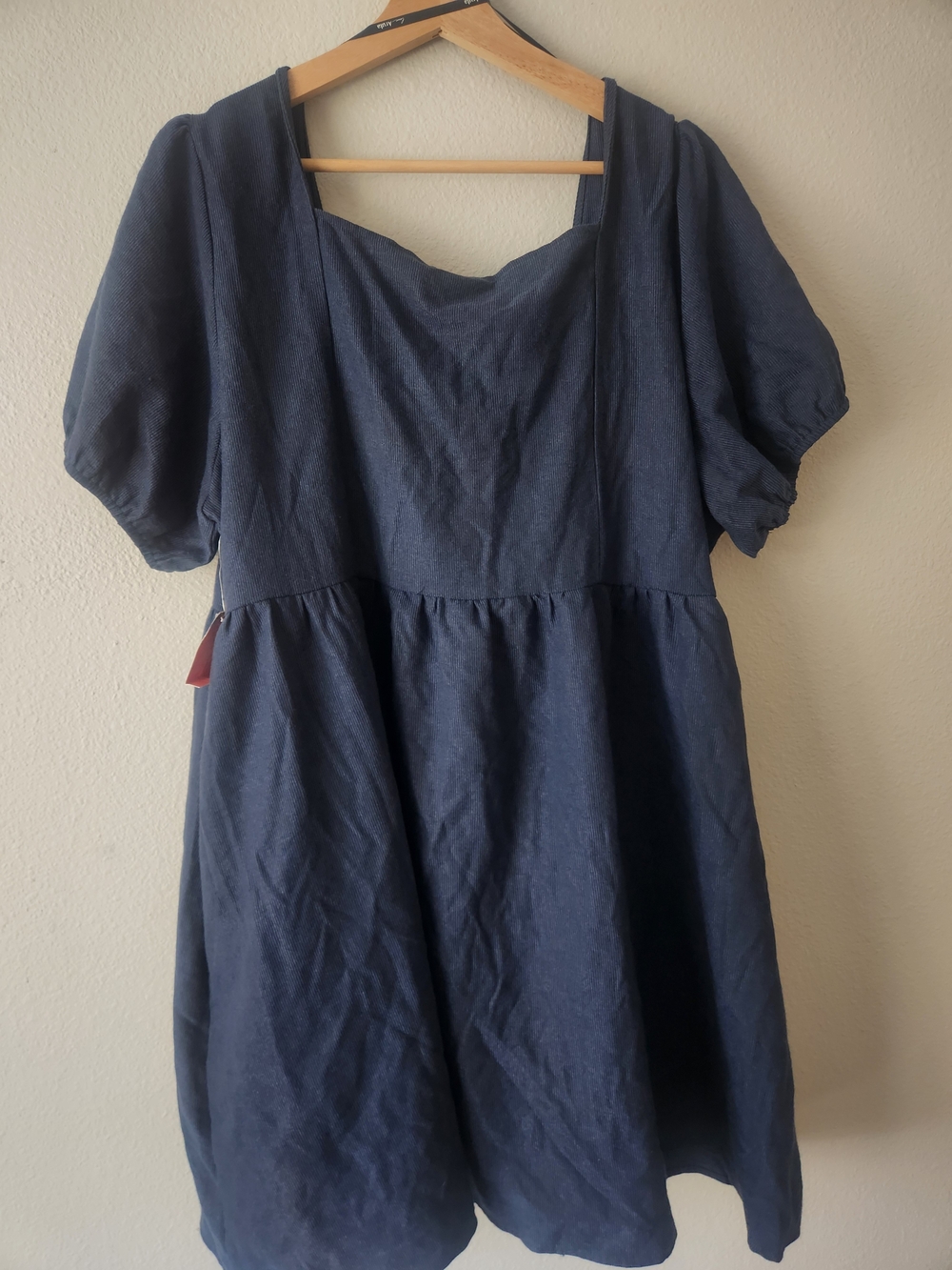 ARULA Navy Puff-Sleeve Button-Front Mini Dress with Embroidered Yellow Flowers - Picture 3 of 5